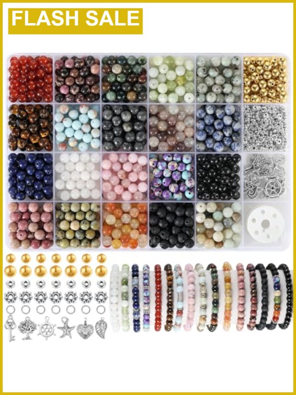 996 Pc Natural Stone Beads Kit 6mm for Jewelry Making with Spacer Beads & Charms
